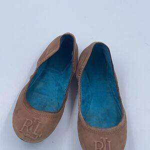 Ralph Lauren Women's Sz 6.5 Beatrice Ballet Leather Flats Tan Blue